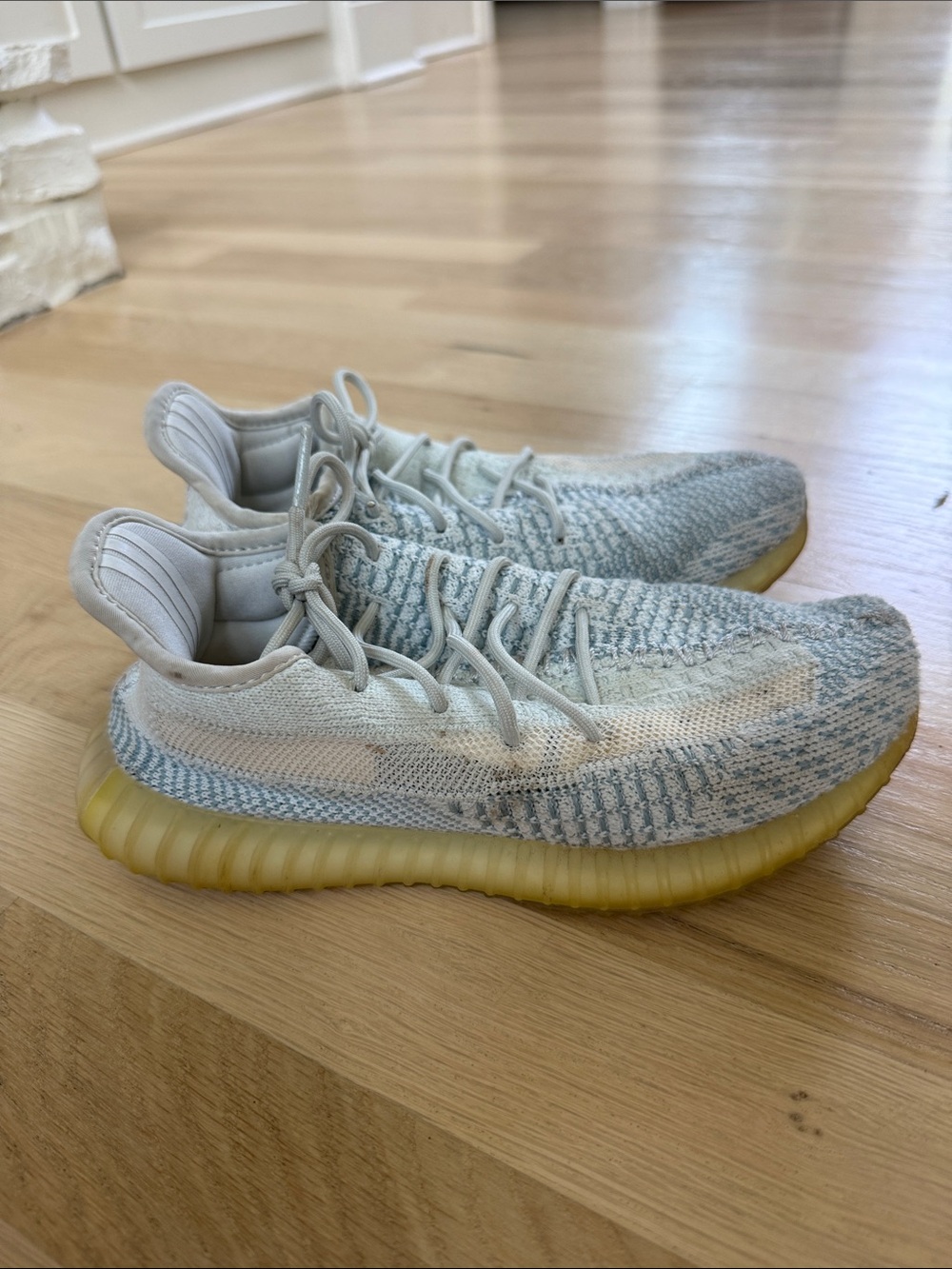 Yeezy Kids Sneakers in Light Gray, Cream & Yellow Sole
